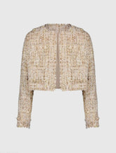 Beige Long Sleeve Cropped Boucle Jacket
